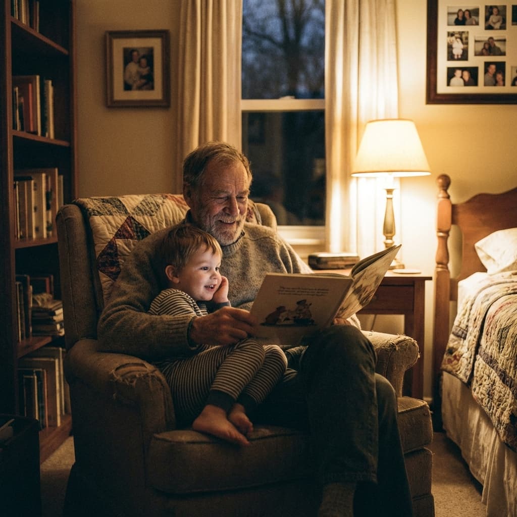 Grandfather reading to child